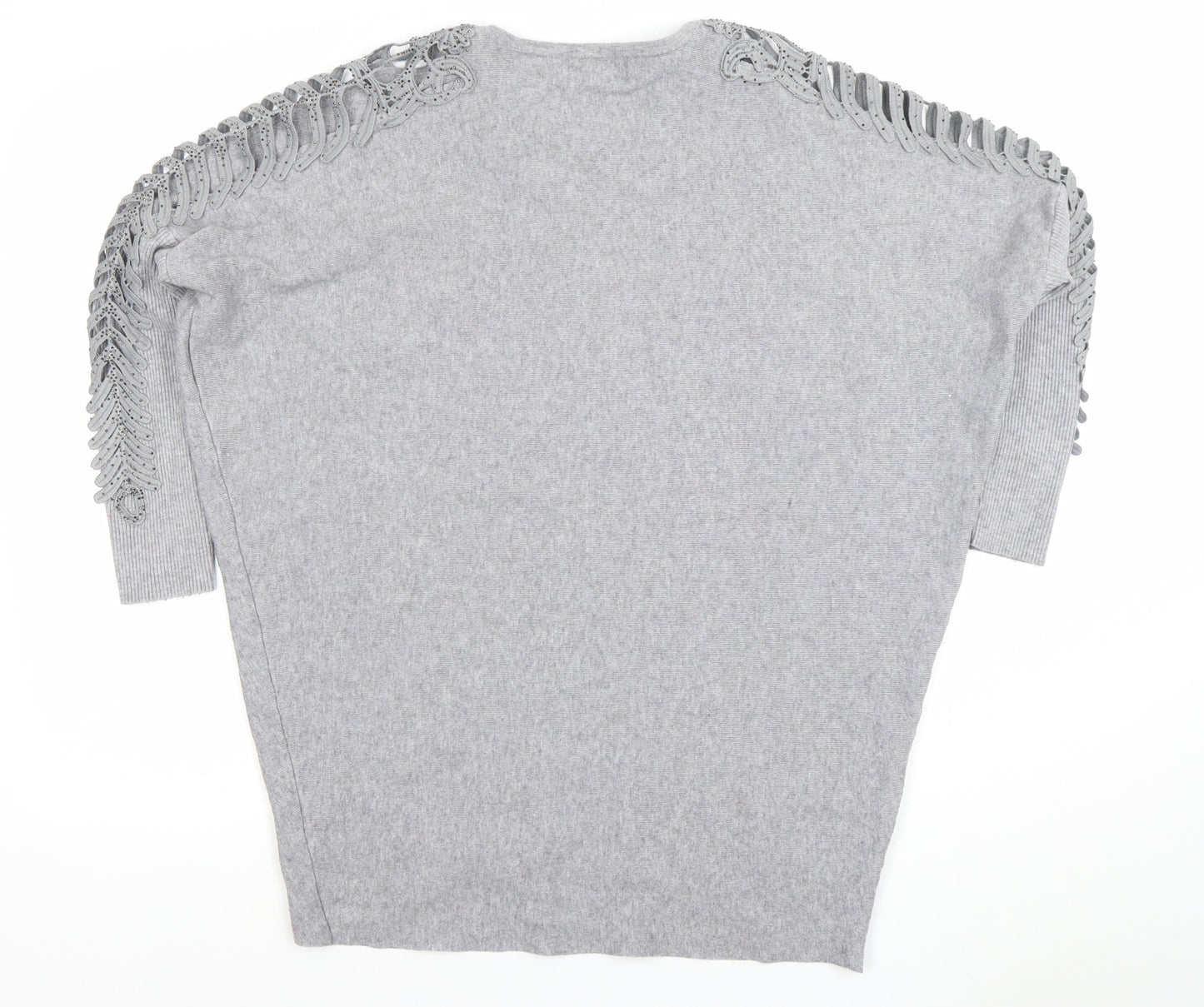HC LOCRINE Womens Grey Knit Tunic Top One Size Relaxed Fit Crochet Detail