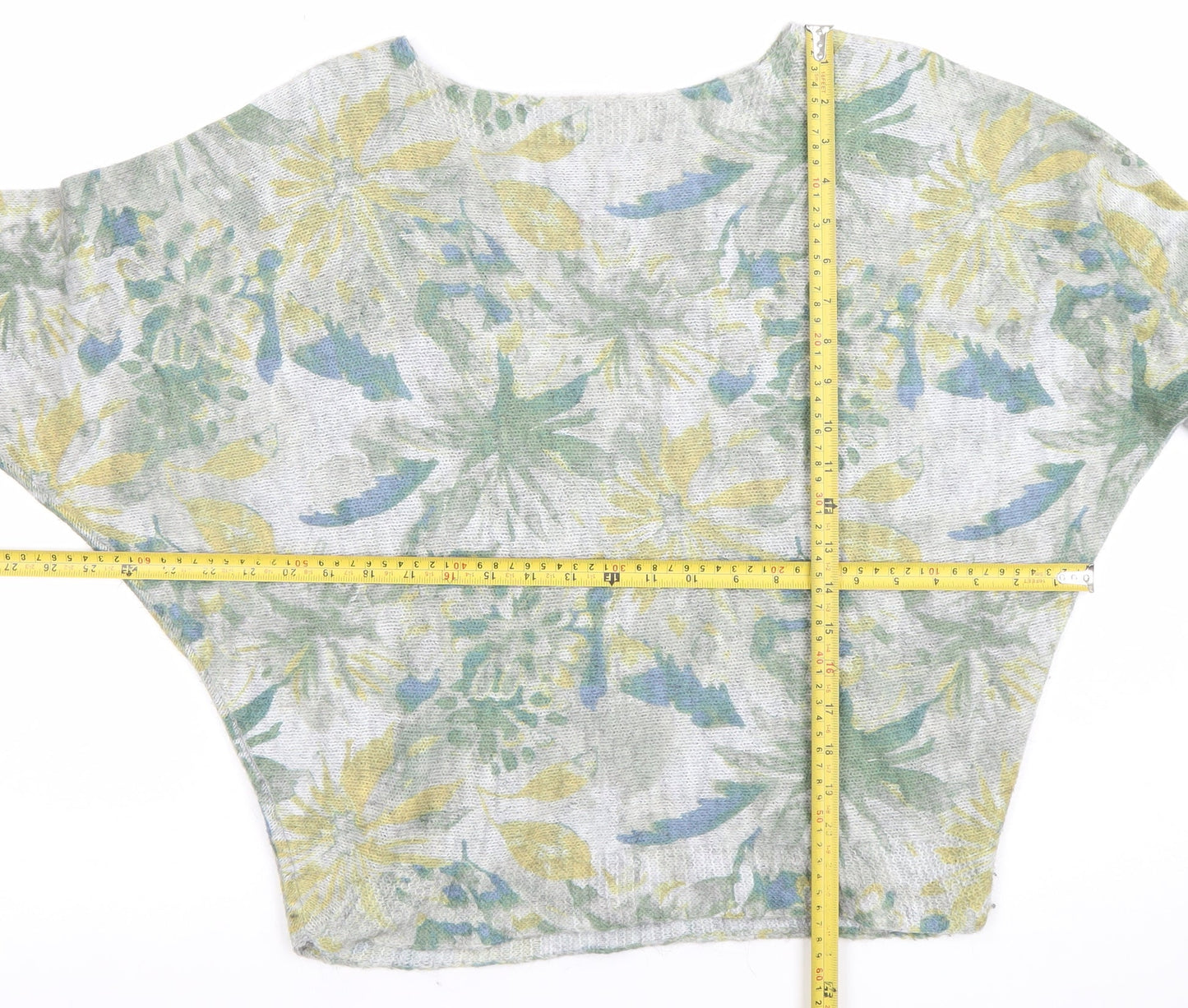 Collezioni Leonardo Women Beige Floral Batwing Jumper Size S Lightweight Knit