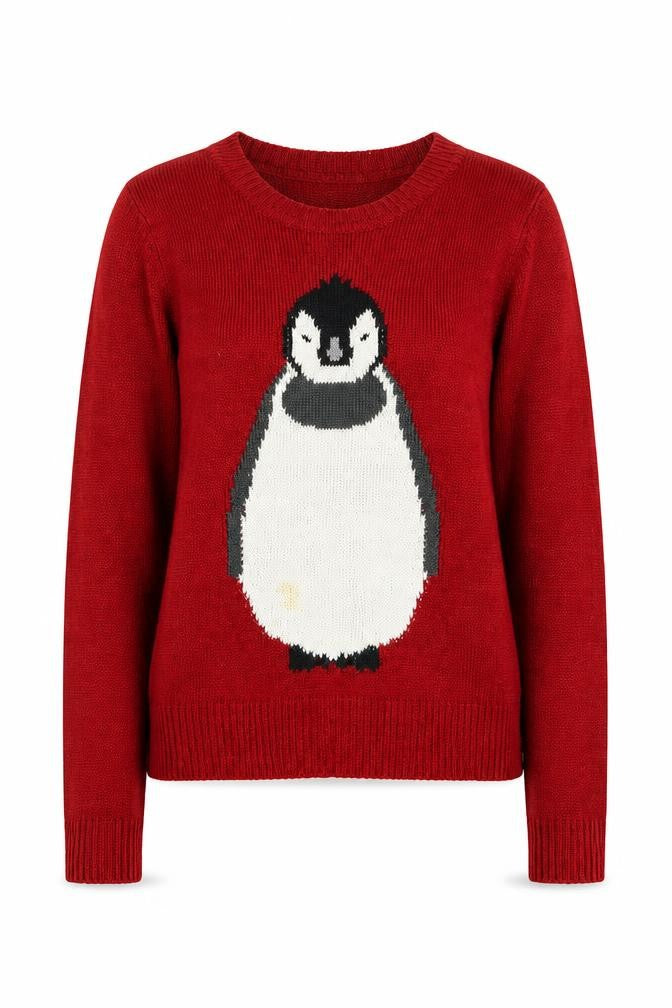 Louche Womens Red Penguin Knit Pullover Jumper Size S