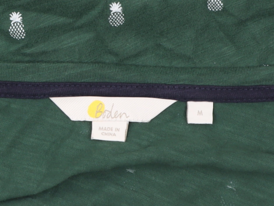 Boden Women’s Green Pineapple Embroidered Cotton T-Shirt Size M