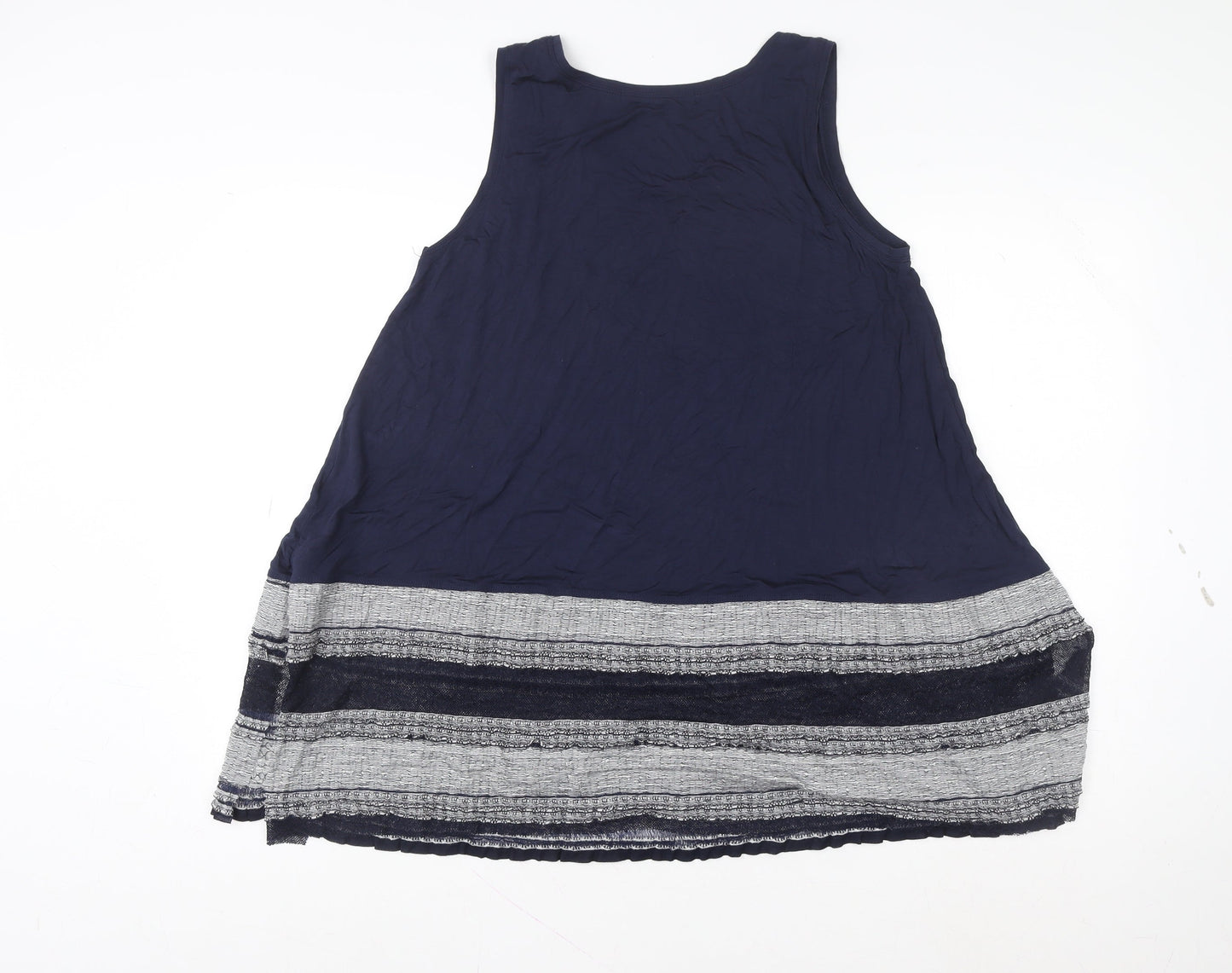 Bohemia Women Blue Lace Hem Rayon Tunic Tank Top Size S