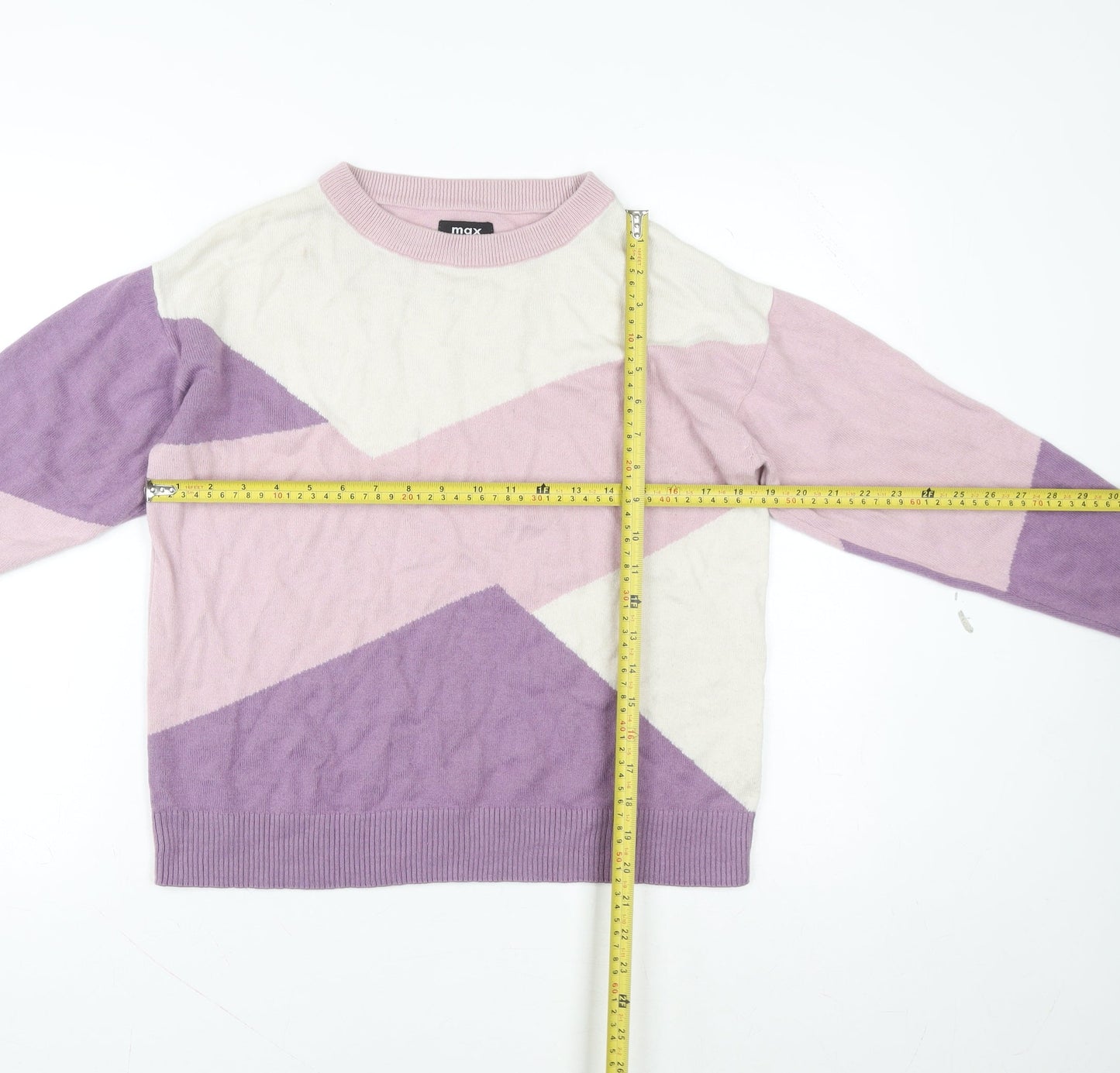 Max Women’s Purple Geometric Knit Pullover Jumper Size 14