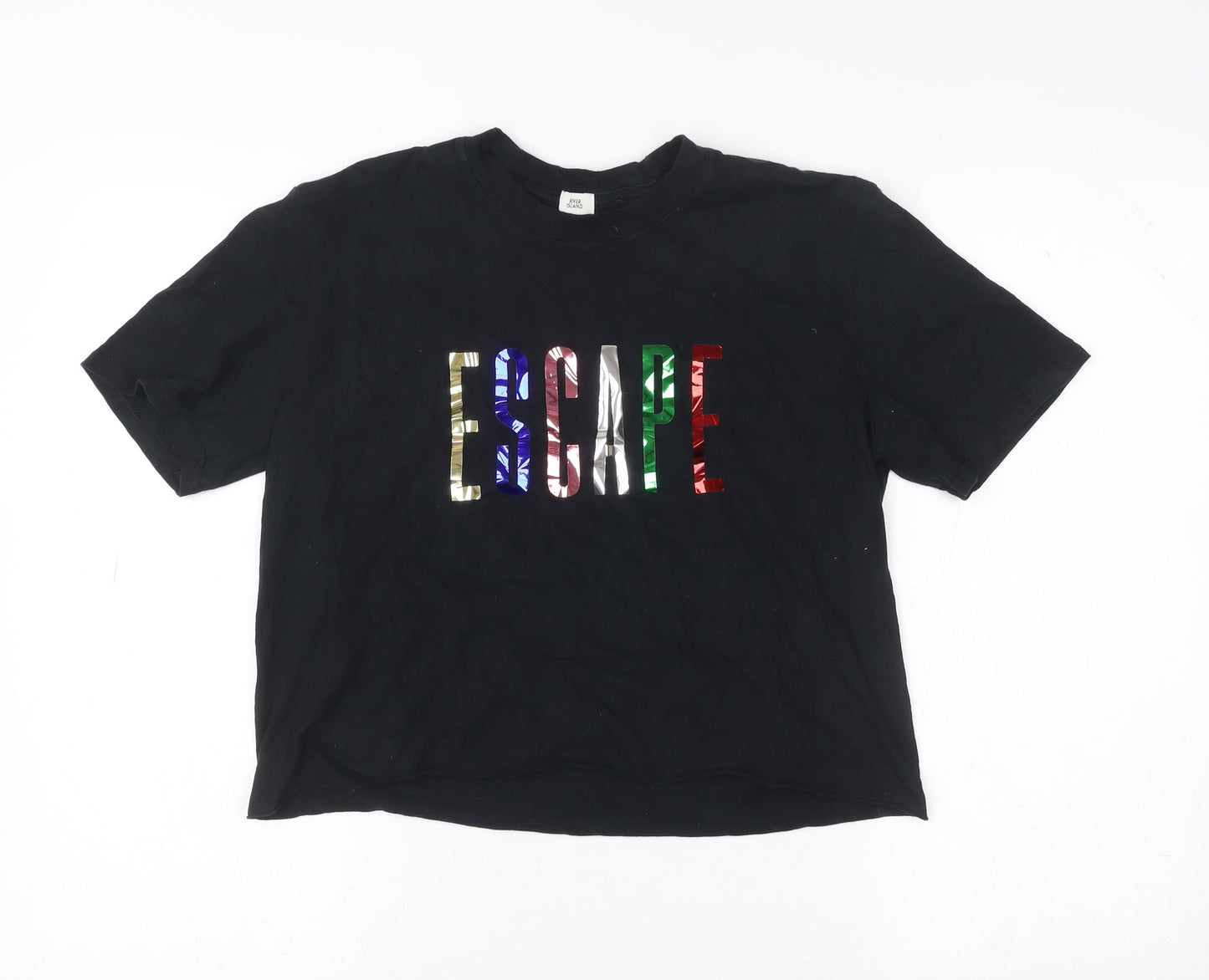 River Island Womens Black Cropped Escape Graphic T-Shirt Size 10