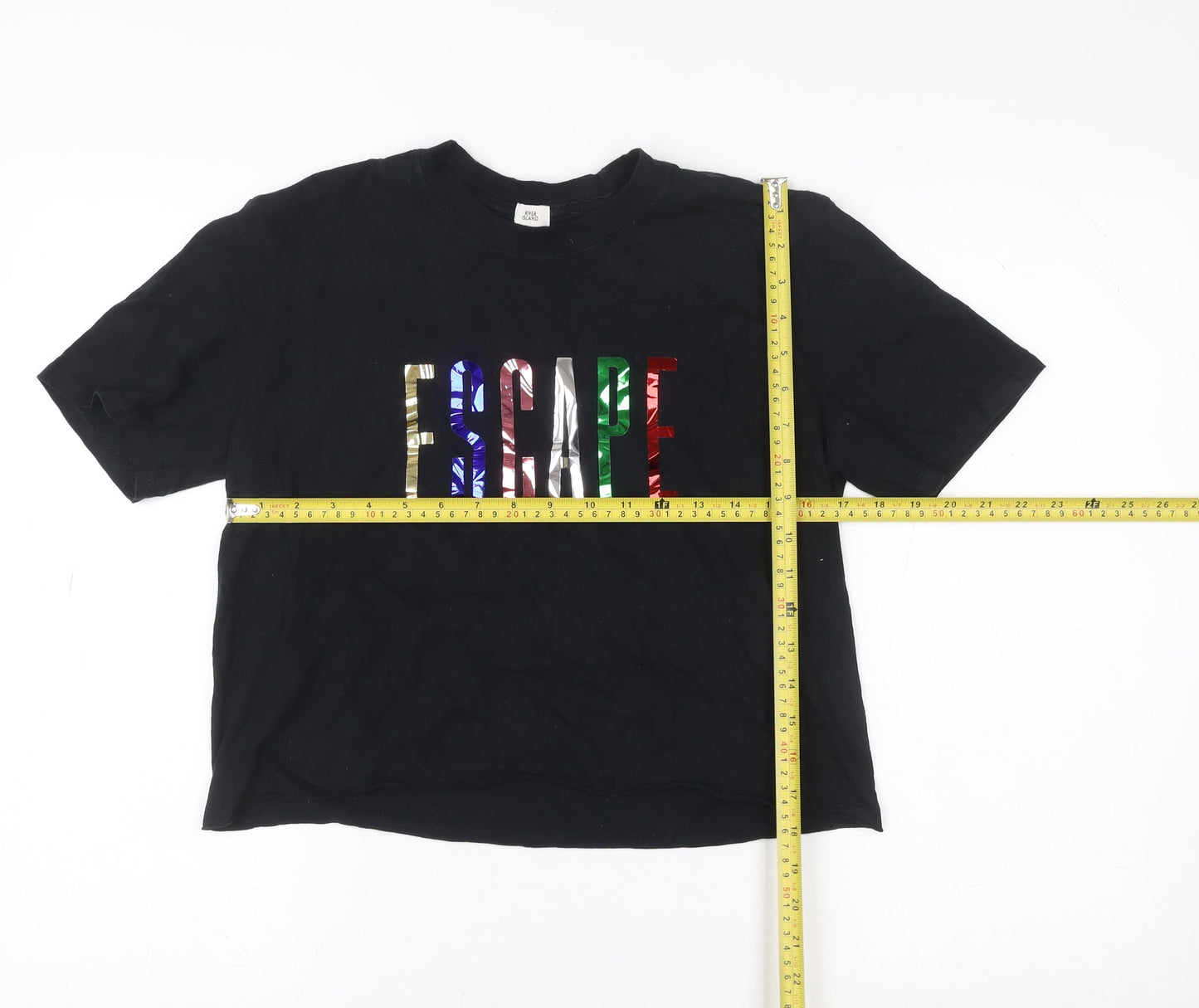 River Island Womens Black Cropped Escape Graphic T-Shirt Size 10
