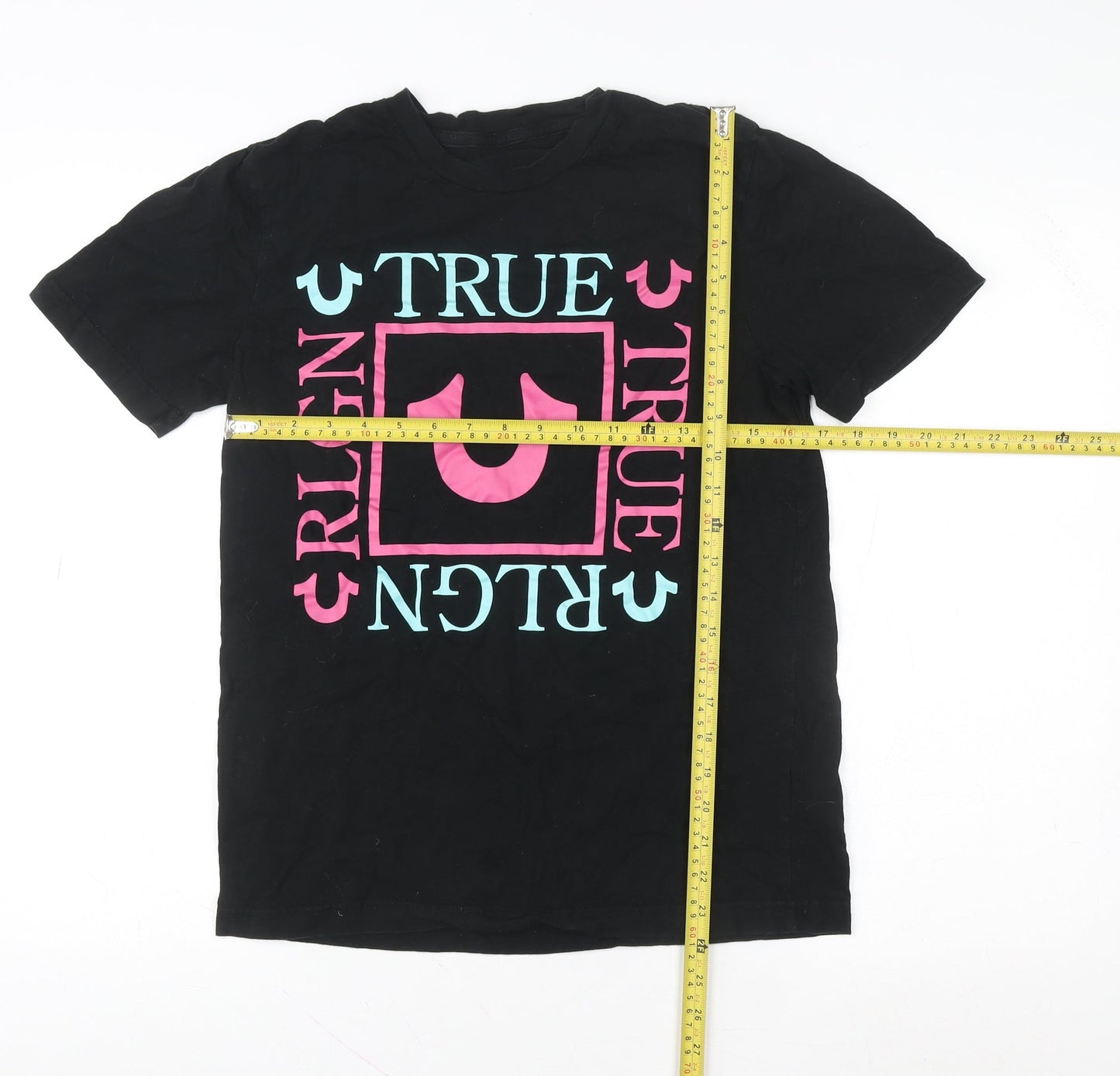 True Religion Womens Black Graphic Logo Cotton T-Shirt Size S