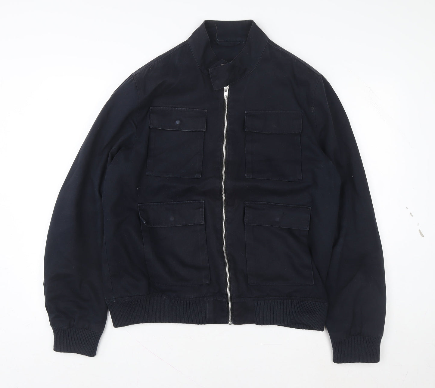 ASOS Mens Blue Cotton Bomber Jacket Size L 40in Full Zip Casual