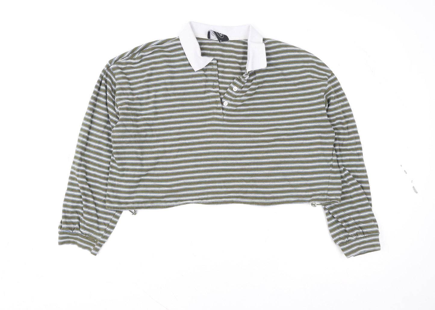 Cider Womens Green Striped Collared Cropped Polo Shirt XL