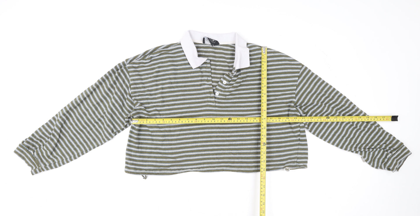 Cider Womens Green Striped Collared Cropped Polo Shirt XL