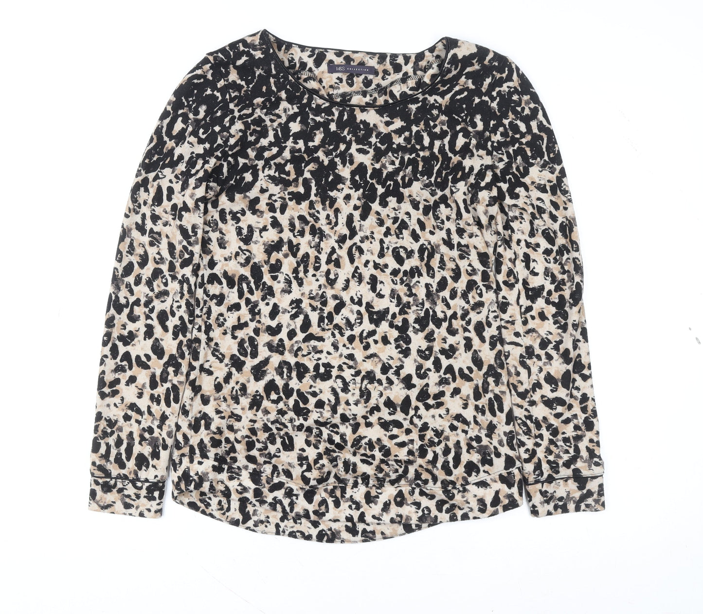 Marks and Spencer Womens Beige Leopard Print Long Sleeve T-Shirt Size 8