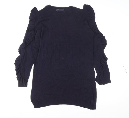 Marks and Spencer Womens Blue Ruffle Sleeve Knit Blouse UK 12