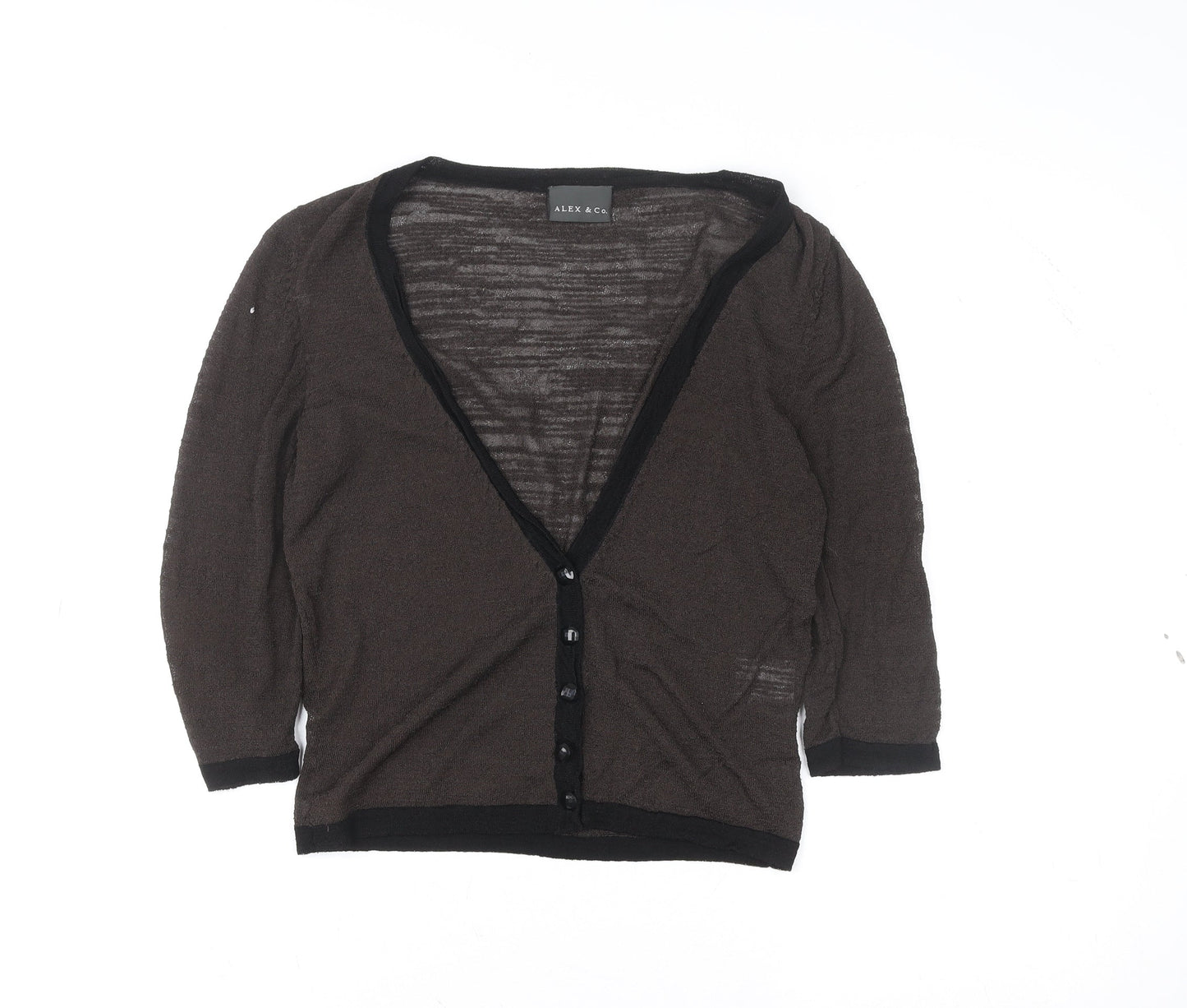 Alex & Co. Women Brown 3/4 Sleeve Knit V-Neck Cardigan Size 10