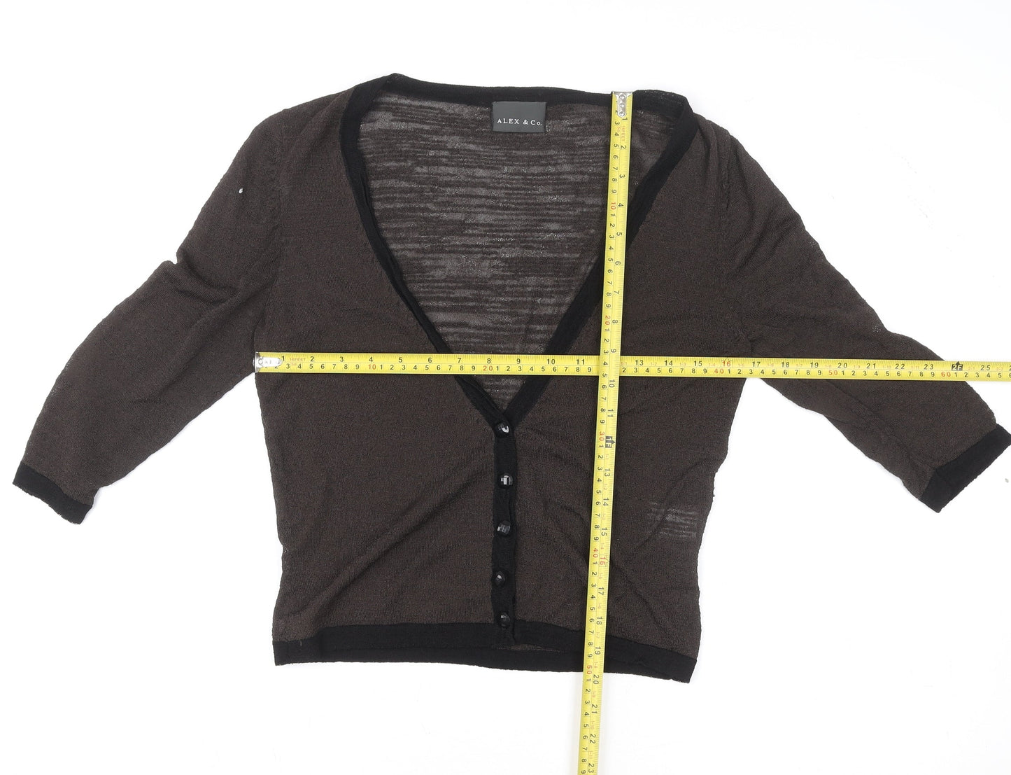 Alex & Co. Women Brown 3/4 Sleeve Knit V-Neck Cardigan Size 10