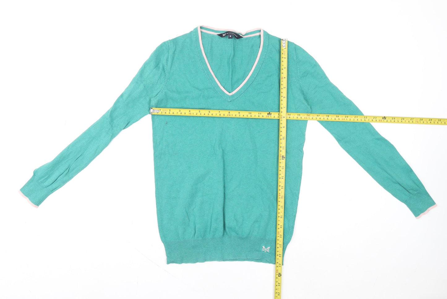 Crew Clothing Company Women's Green Size 8 V-Neck Cotton Cashmere Sweater