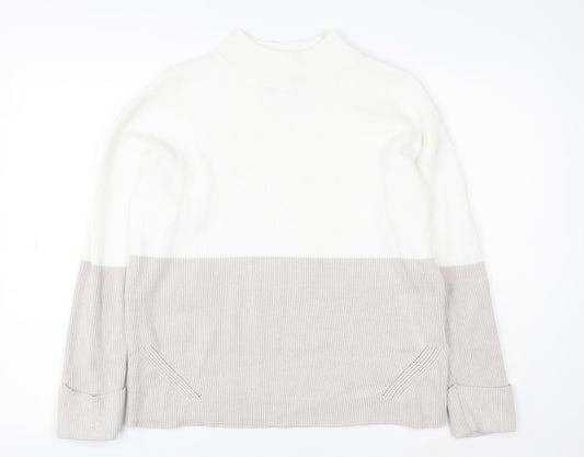 Paul Costelloe Living Women Beige & White Pullover Sweatshirt Small