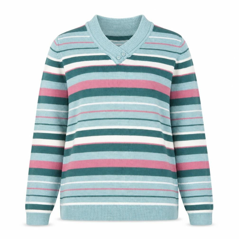 ISLE Women’s Multicoloured Striped Acrylic V-Neck Pullover Jumper Size S 10-12