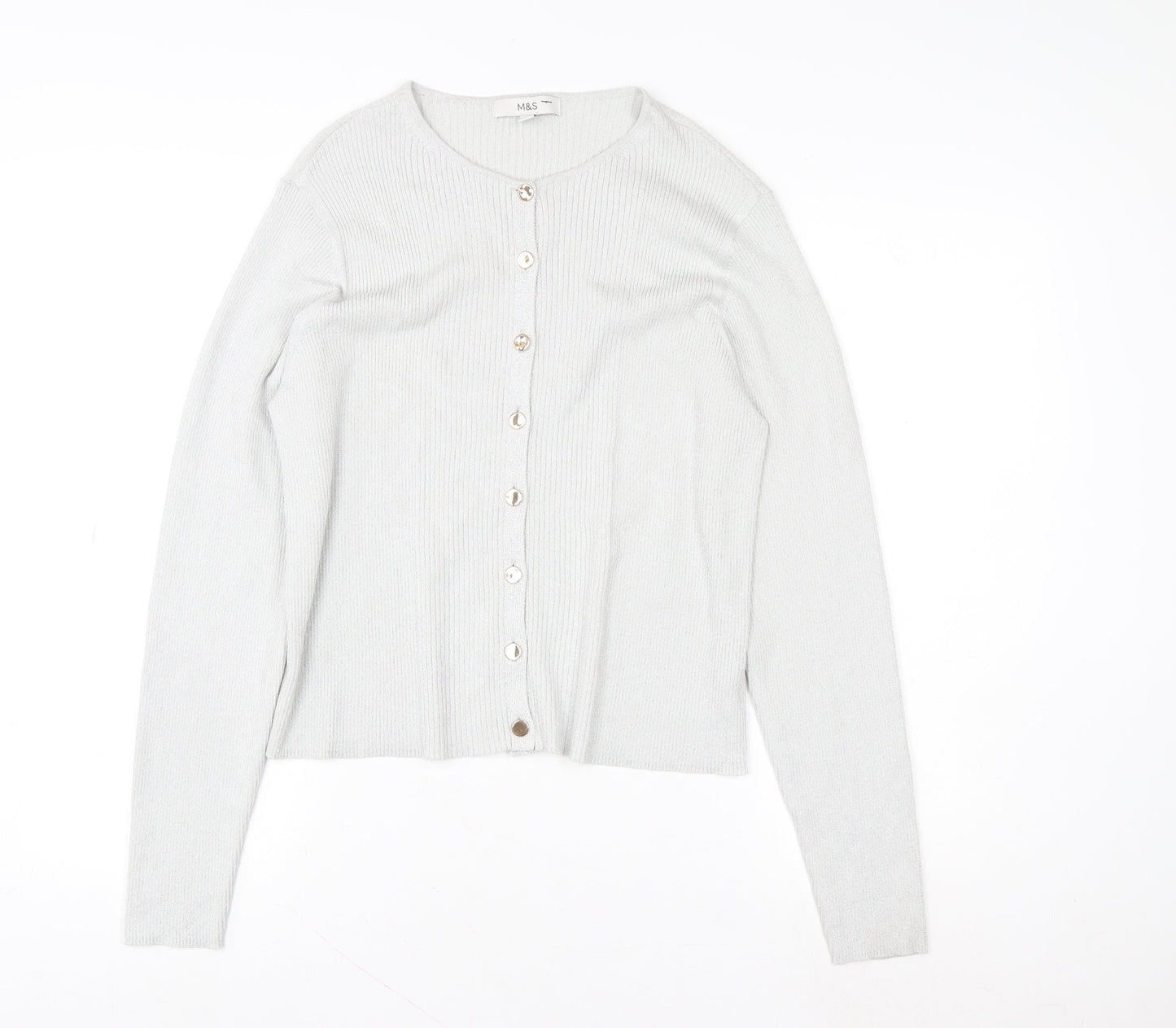 Marks and Spencer Womens Silver L Cardigan Knit Button Front Long Sleeve