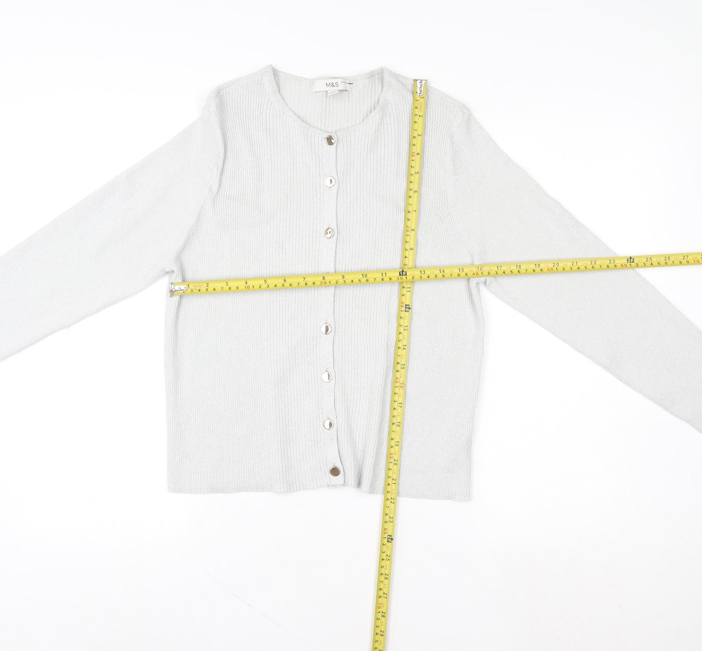 Marks and Spencer Womens Silver L Cardigan Knit Button Front Long Sleeve