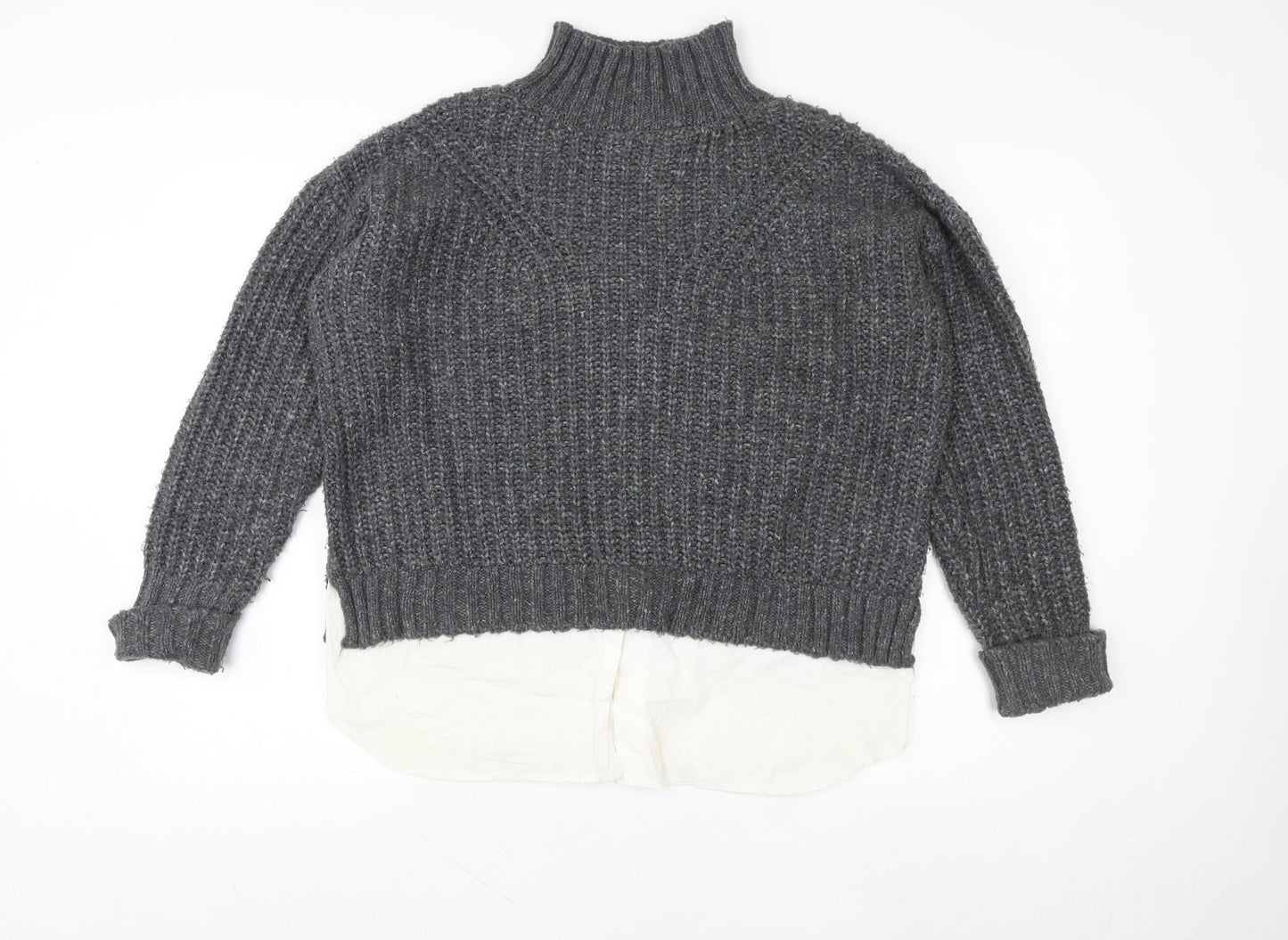 Miss Selfridge Womens Grey Mock Neck Chunky Knit Jumper Size 10