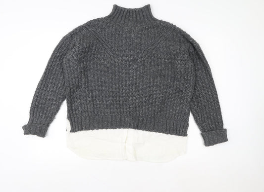 Miss Selfridge Womens Grey Mock Neck Chunky Knit Jumper Size 10
