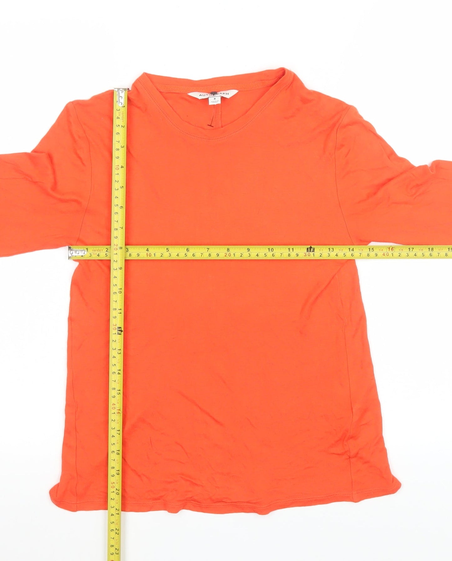 Marks and Spencer Women’s Orange Long Sleeve Basic Viscose T-Shirt UK 8