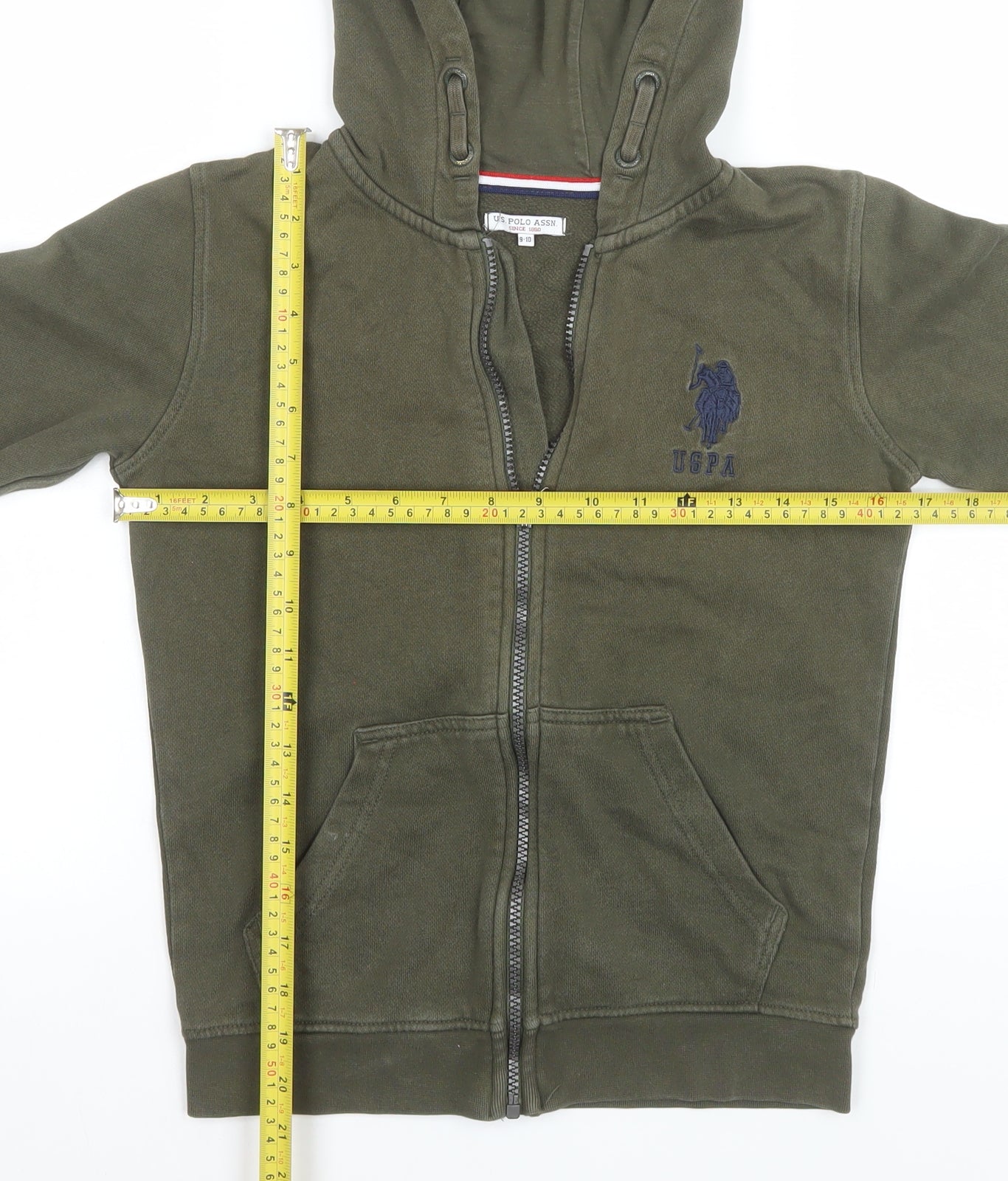 U.S. Polo Assn. Boys Green Full Zip Fleece Hoodie 9-10 Years