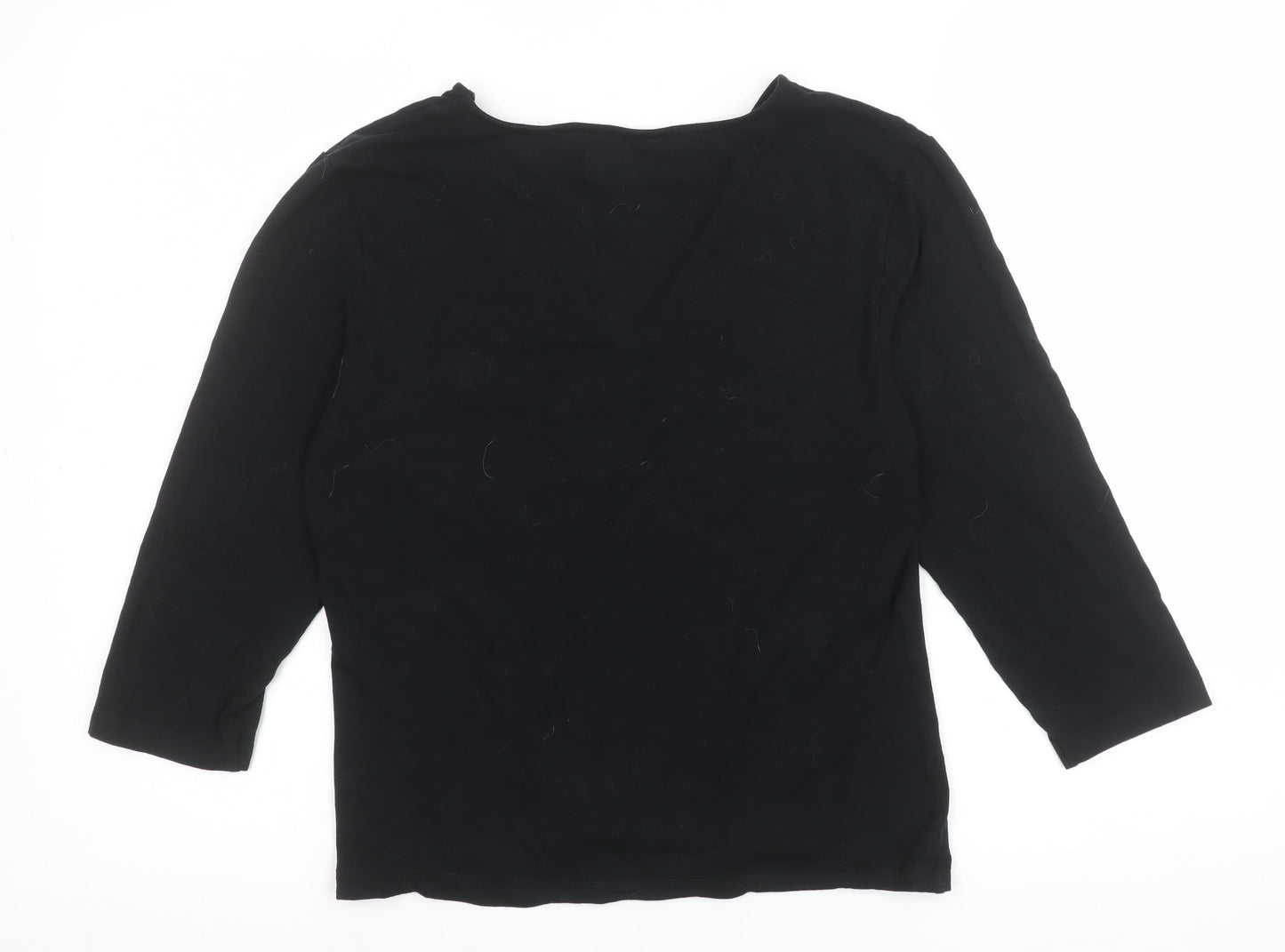C.M.T. Women’s Black V-Neck 3/4 Sleeve Stretch Blouse Size L