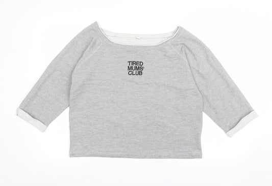 Mantis Womens Grey Cropped T-Shirt S Boat Neck Raglan Sleeves