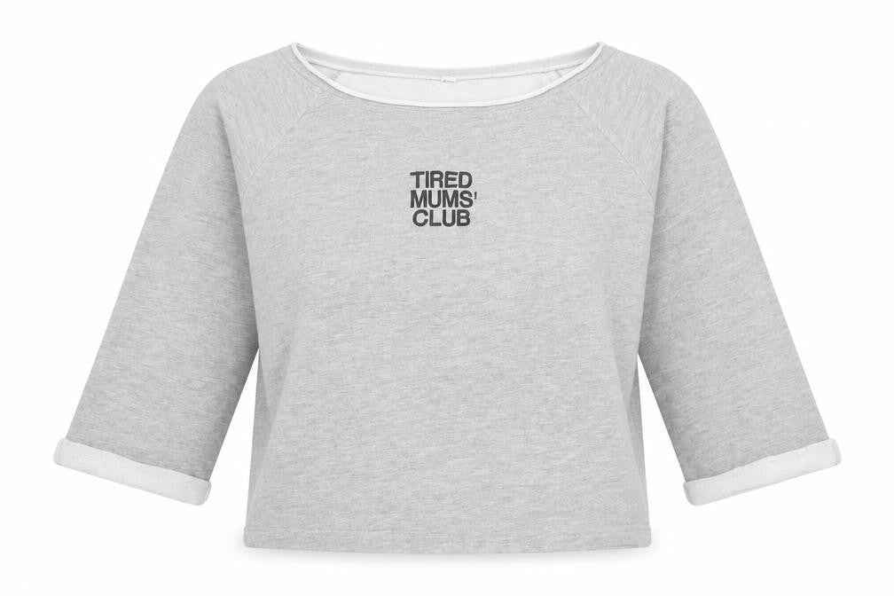 Mantis Womens Grey Cropped T-Shirt S Boat Neck Raglan Sleeves