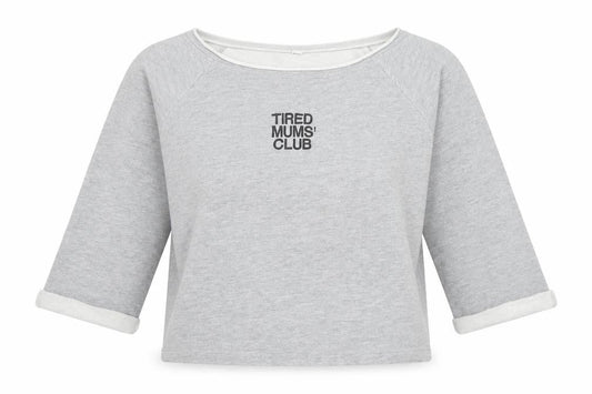 Mantis Womens Grey Cropped T-Shirt S Boat Neck Raglan Sleeves