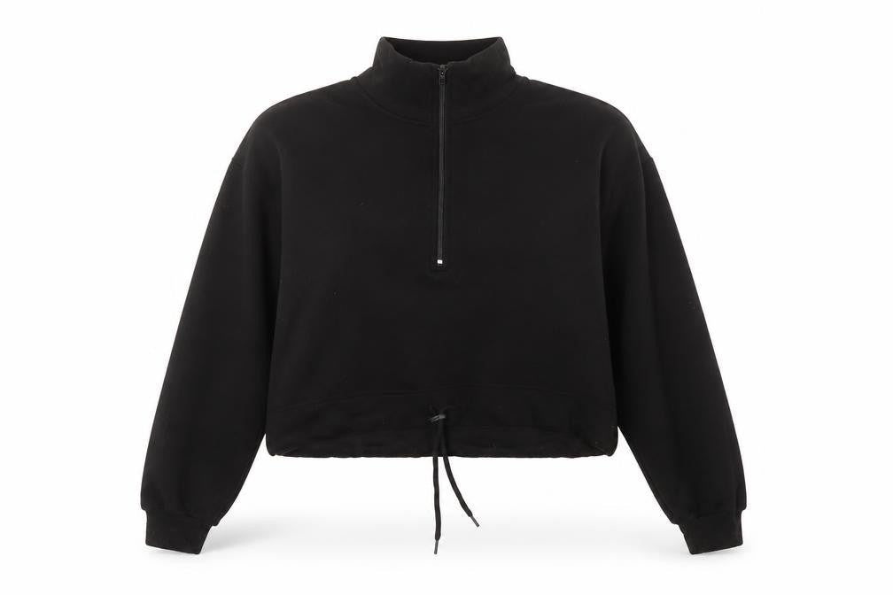 Femme Luxe Womens Black 1/2 Zip Cropped Sweatshirt Size 8
