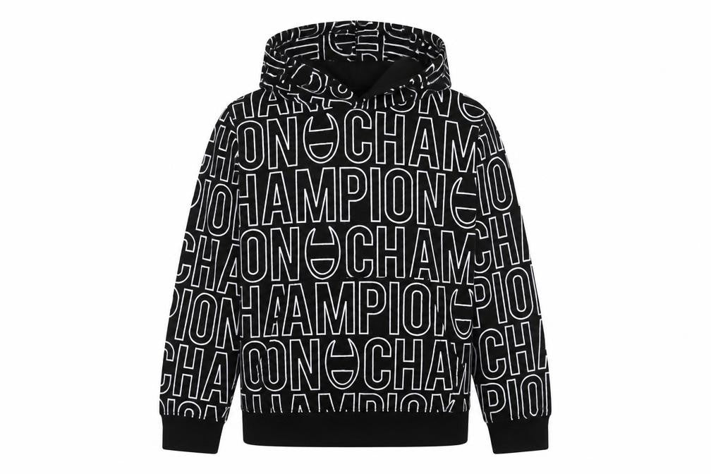 Champion Boys Black Logo Print Pullover Hoodie 13-14 Years
