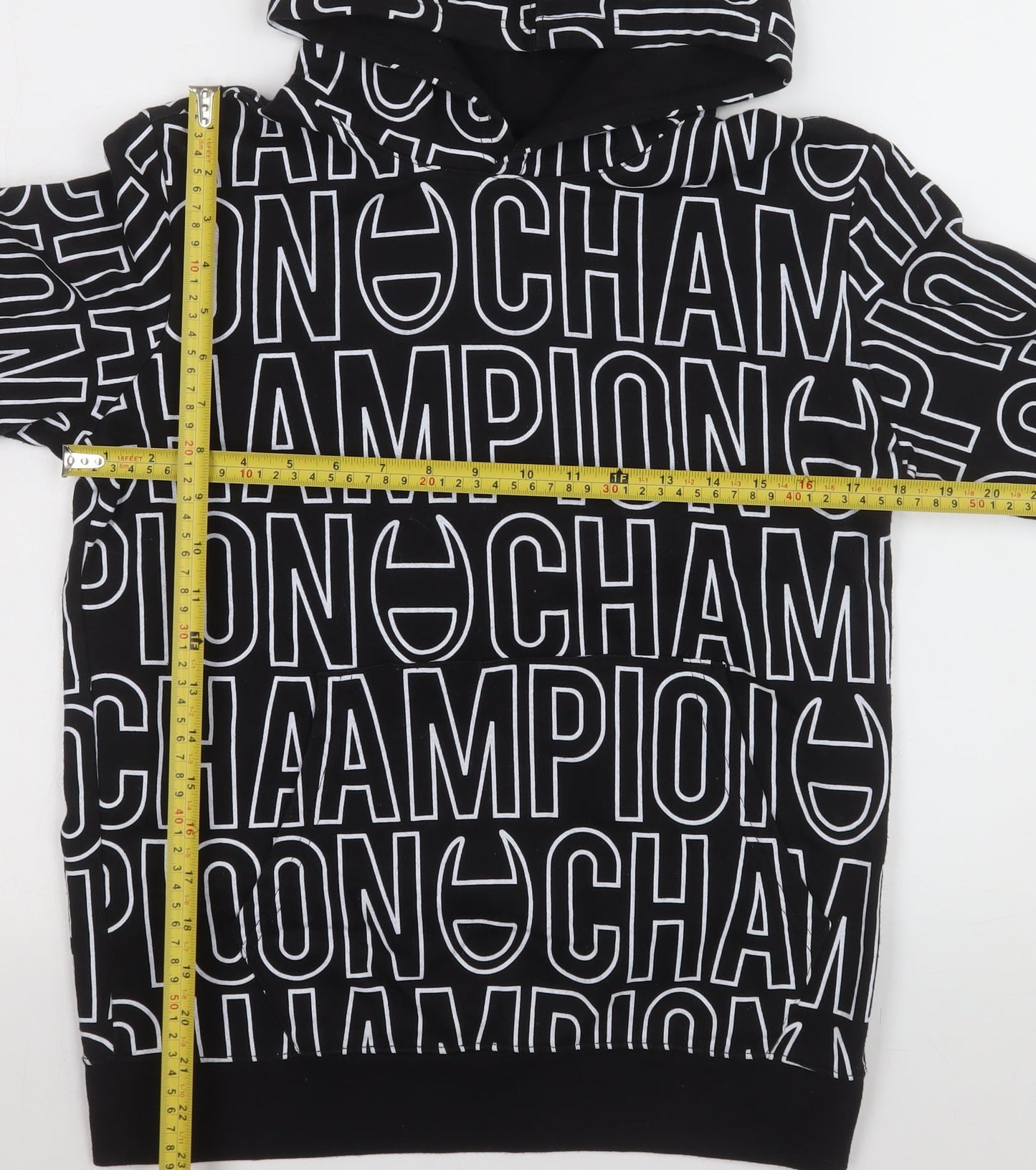 Champion Boys Black Logo Print Pullover Hoodie 13-14 Years
