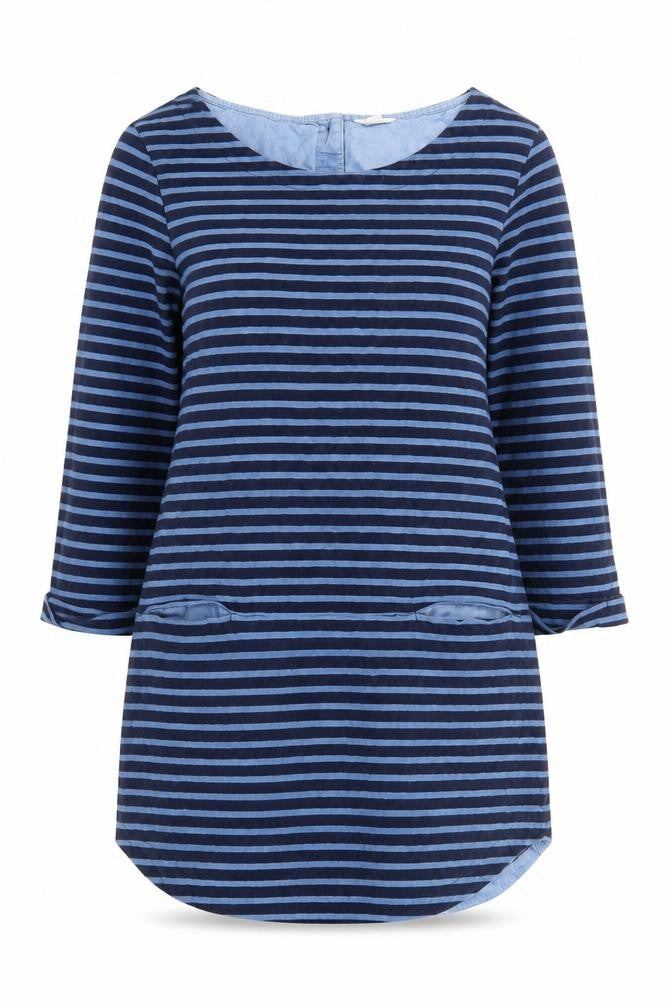 White Stuff Women's Blue Striped Cotton Shift Dress Size 12
