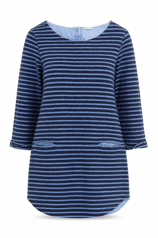 White Stuff Women's Blue Striped Cotton Shift Dress Size 12