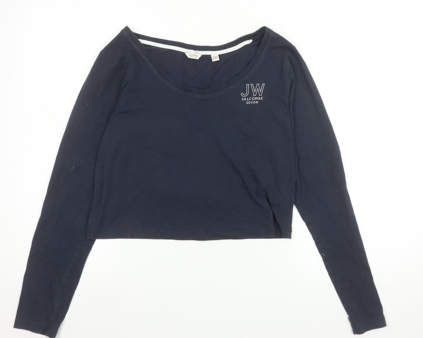 Jack Wills Women's Blue Cropped Long Sleeve T-Shirt Size 12