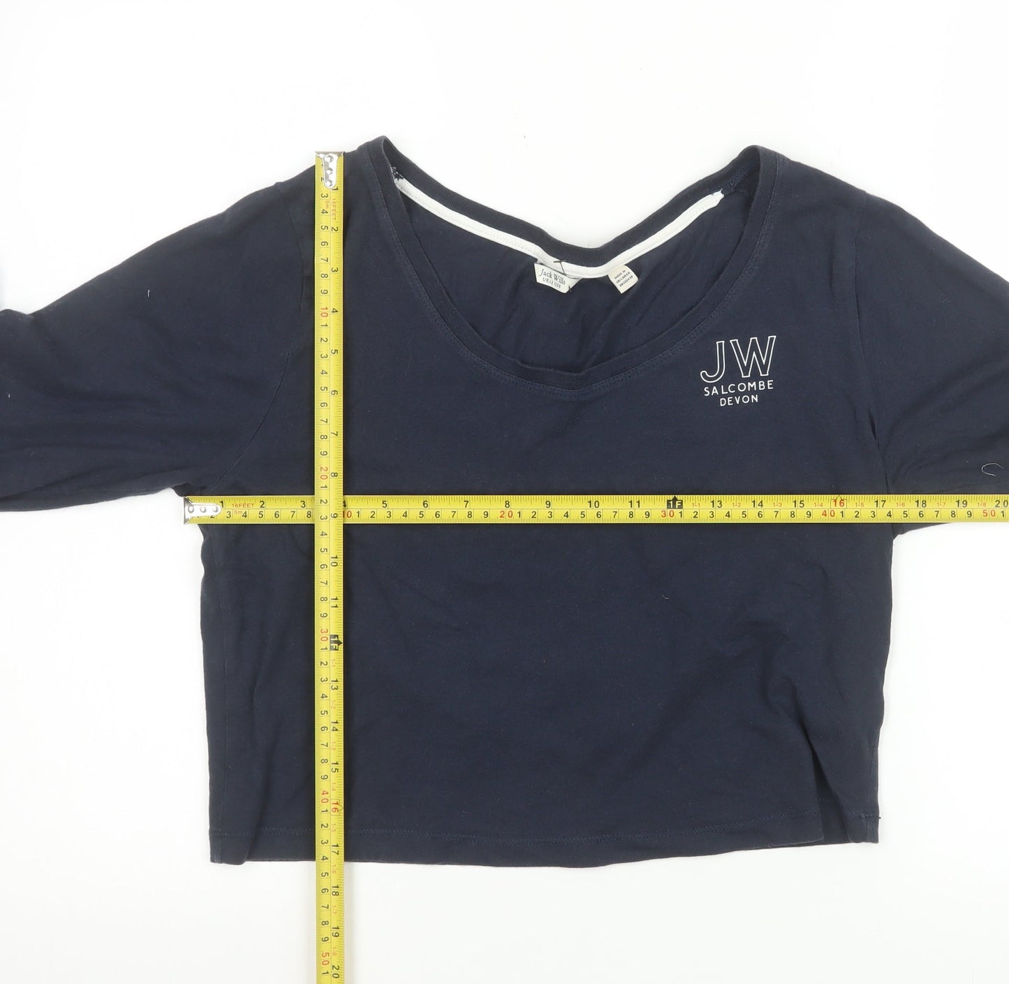 Jack Wills Women's Blue Cropped Long Sleeve T-Shirt Size 12