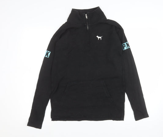 Victoria's Secret PINK Womens Black XS 1/4 Zip Pullover Sweatshirt
