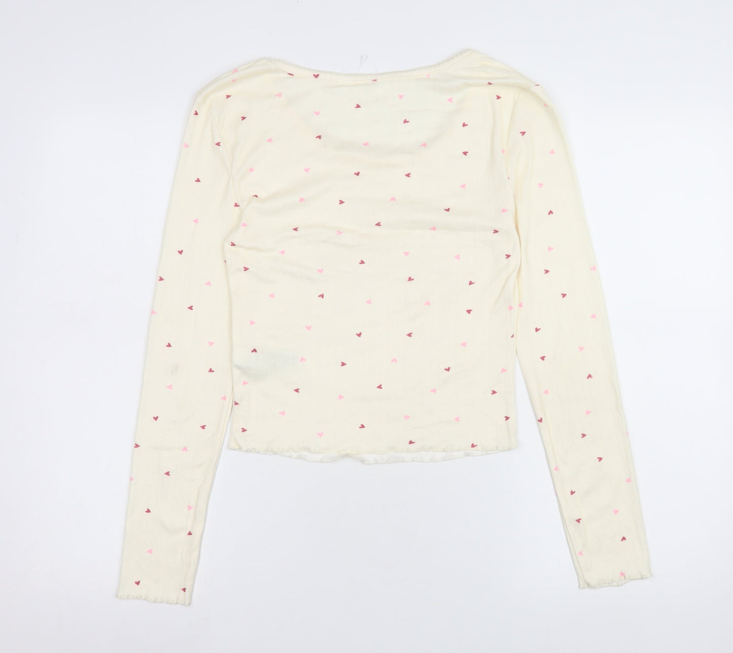 Marks and Spencer Women Ivory Heart Print Long Sleeve Pyjama Top S