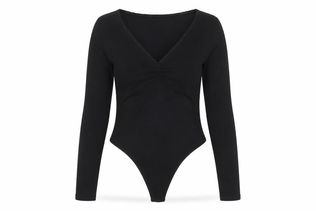 ASOS Design Women's Black Long Sleeve Bodysuit Size 14 Cotton Stretch