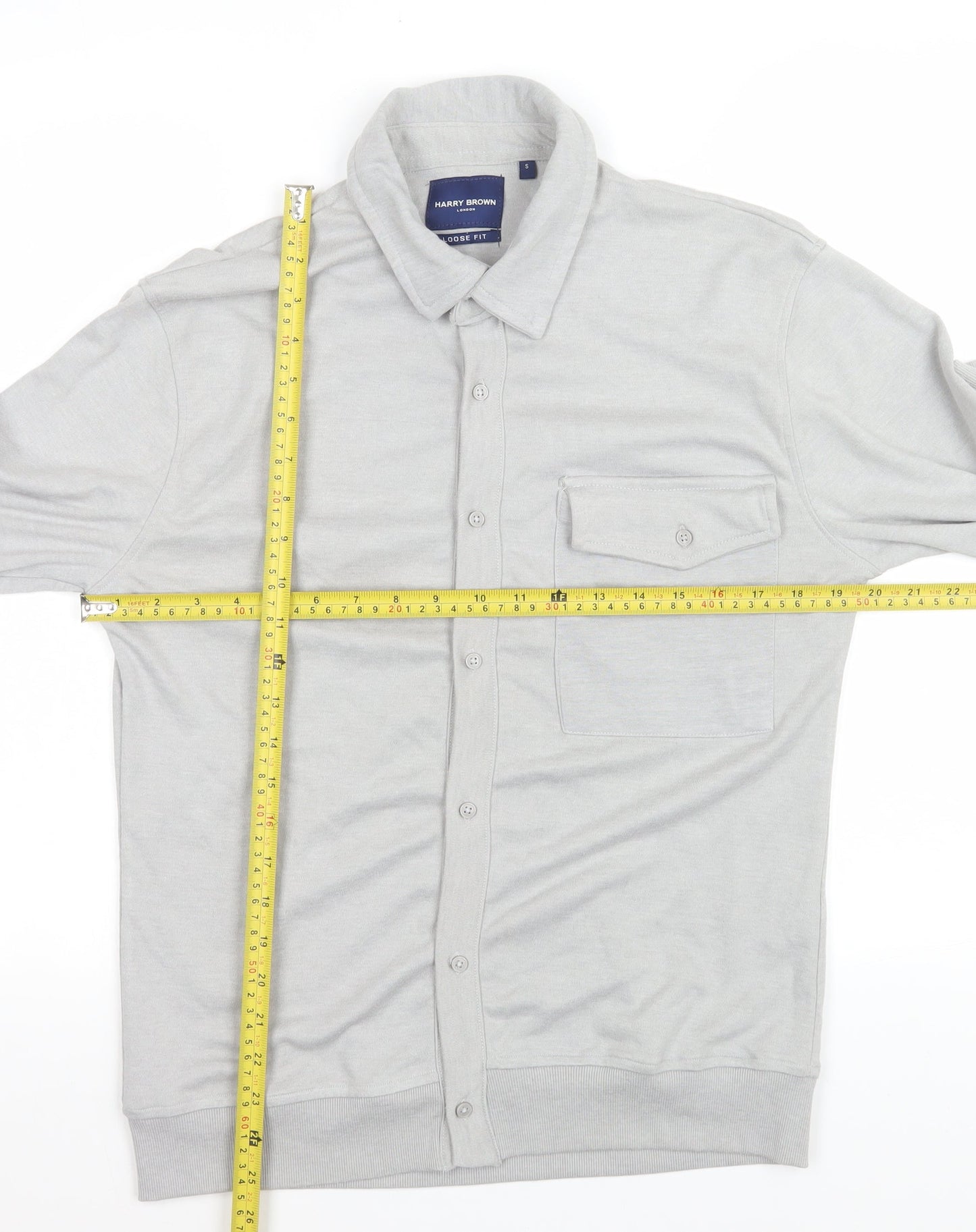 Harry Brown Men’s Grey Loose Fit Long Sleeve Button-Up Shirt Size S