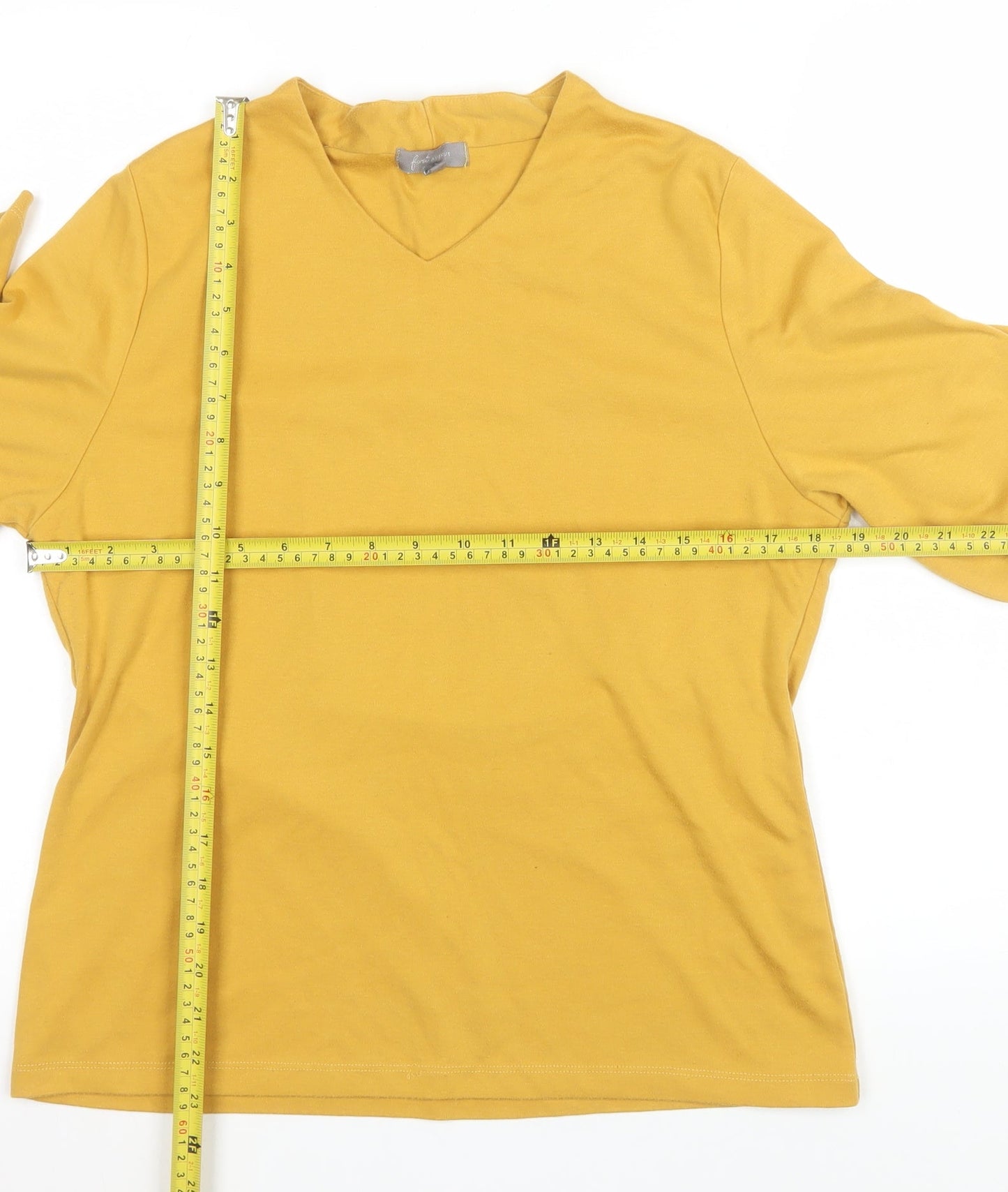 Freshwear Womens Yellow V-Neck Long Sleeve Basic Top Size L