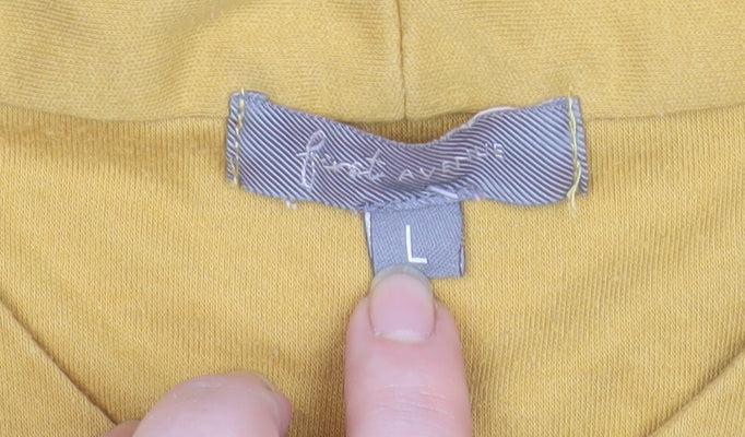 Freshwear Womens Yellow V-Neck Long Sleeve Basic Top Size L