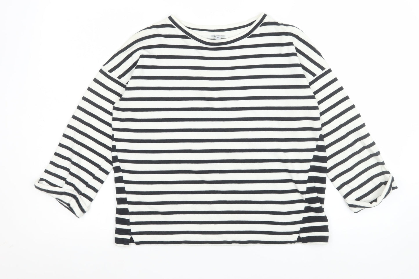 Jigsaw Womens Black Striped 3/4 Sleeve Cotton Jersey Top XS