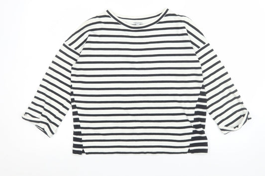 Jigsaw Womens Black Striped 3/4 Sleeve Cotton Jersey Top XS