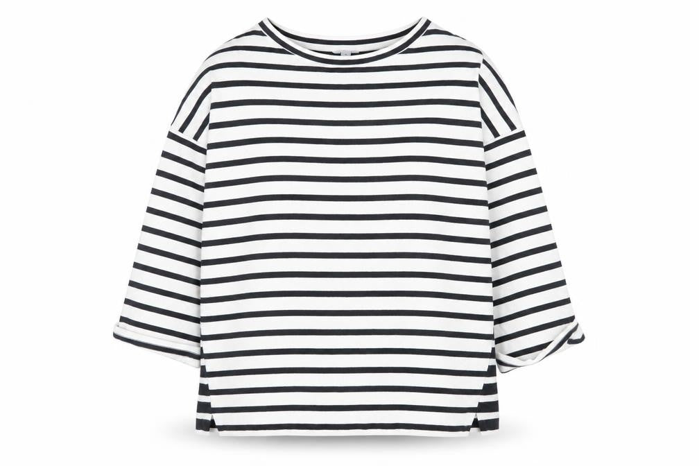 Jigsaw Womens Black Striped 3/4 Sleeve Cotton Jersey Top XS