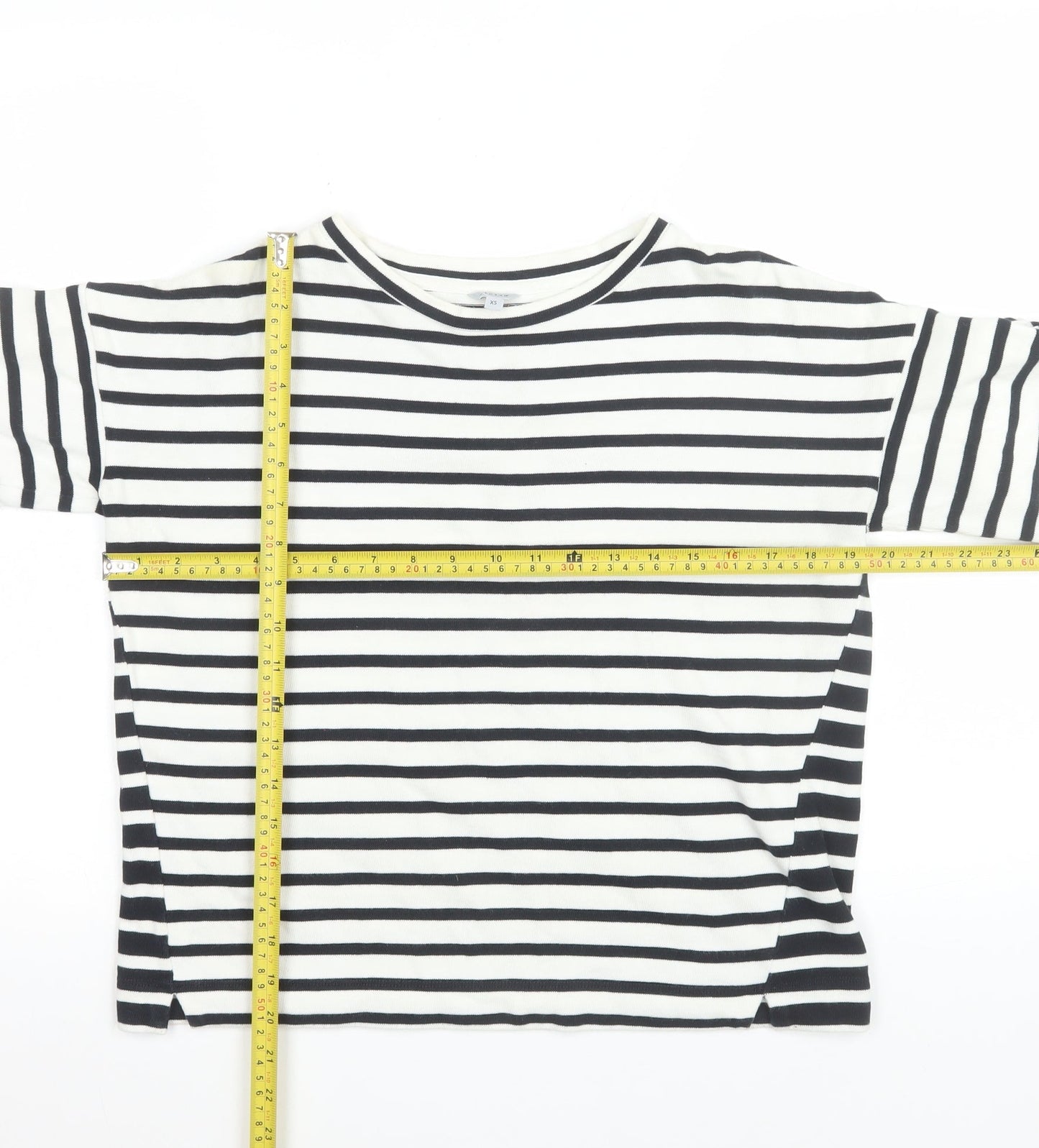 Jigsaw Womens Black Striped 3/4 Sleeve Cotton Jersey Top XS