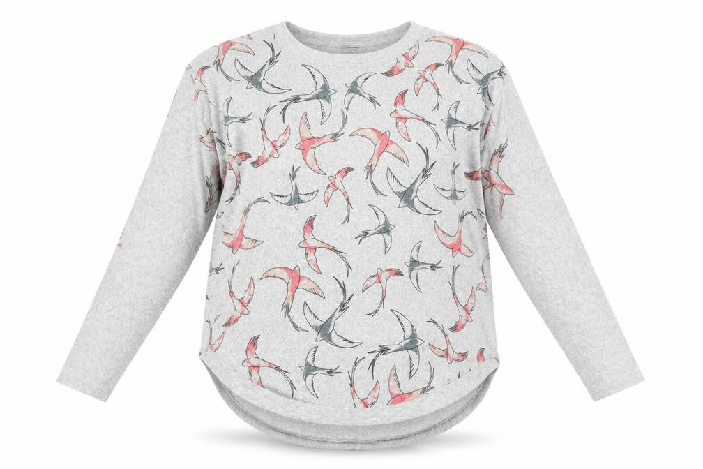 Izabel London Women's Grey Bird Print Pullover Sweatshirt Size 10
