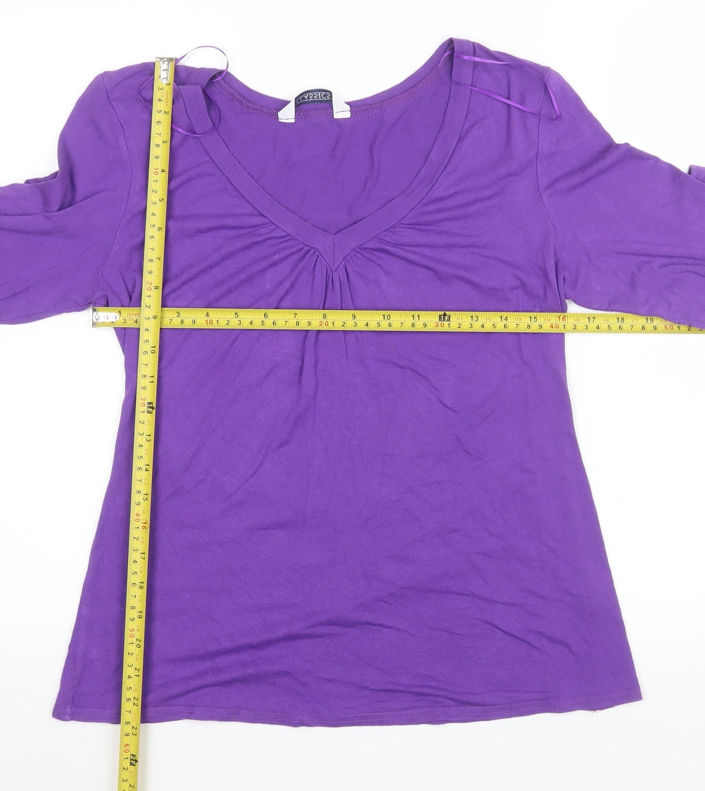 BHS Women’s Purple 3/4 Sleeve V-Neck Jersey Blouse Size 14