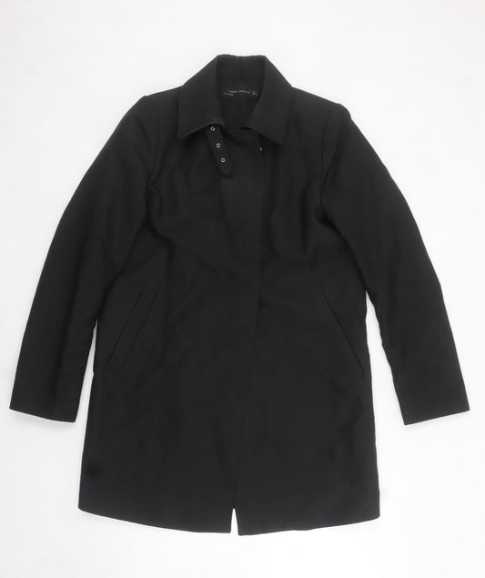 Zara Woman Black Mid-Length Overcoat Size S Classic Style