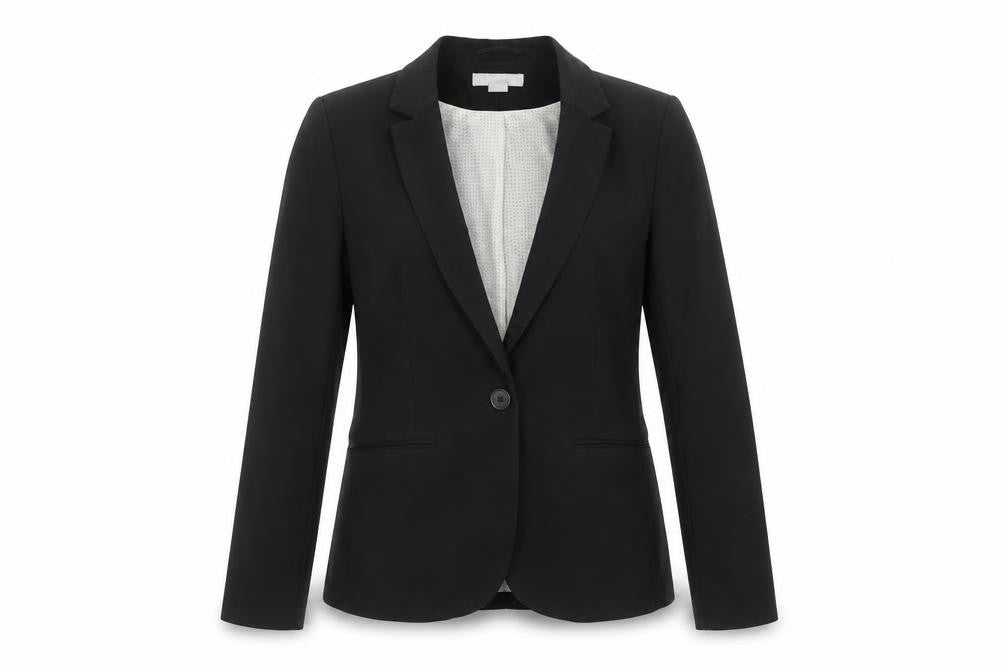 H&M Women Black Cotton Blend One-Button Blazer UK 10